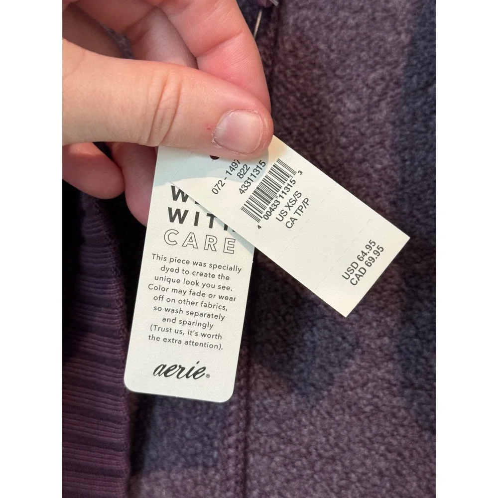 Aerie Womens Plum Purple Fleece Hooded Open Front Wrap Cardigan XS/S NWT - Picture 4 of 7